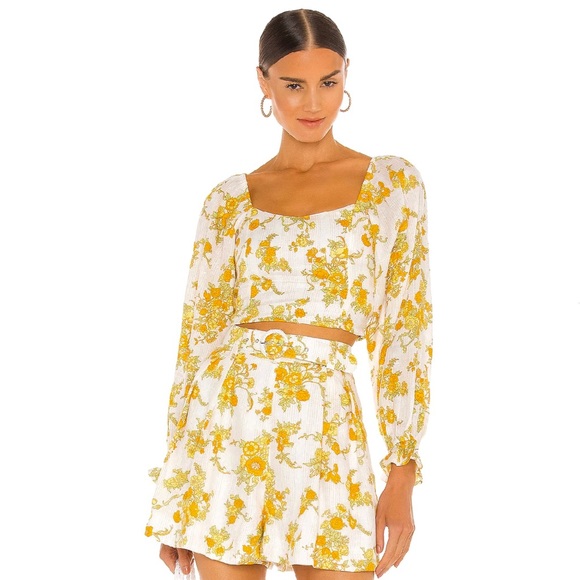 Faithfull the Brand Tops - NEW FAITHFULL THE BRAND REVOLVE FLORAL PRINT LINEN CROP TOP